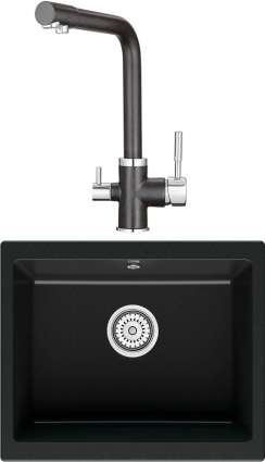 Комплект Мойка кухонная Point Сидли 55 черная + Смеситель PN3103 черный