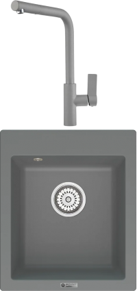 Комплект Мойка кухонная Point Динара 42 серая + Смеситель PN3102 серый