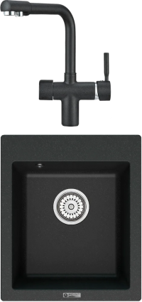 Комплект Мойка кухонная Point Динара 42 черная + Смеситель PN3104 черный