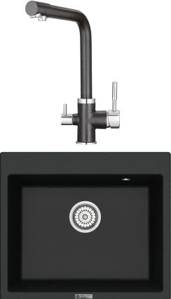Комплект Мойка кухонная Point Бинга 60 черная + Смеситель PN3103 черный