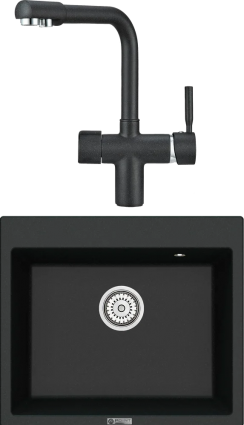 Комплект Мойка кухонная Point Бинга 60 черная + Смеситель PN3104 черный