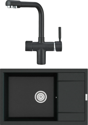 Комплект Мойка кухонная Point Велета 78 черная + Смеситель PN3104 черный