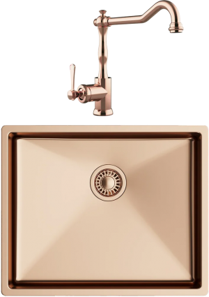 Комплект Мойка кухонная TopZero TNL ColorX 17 500 GOLD ROSE медь + Смеситель Rubato медь
