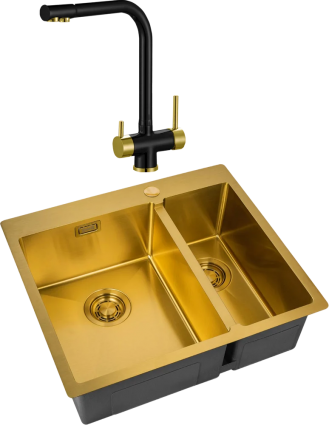 Комплект Мойка кухонная Zorg Light ZL R 590-2-510-L BRONZE L, бронза + Смеситель Sanitary ZR 348 YF BLACK BRONZE