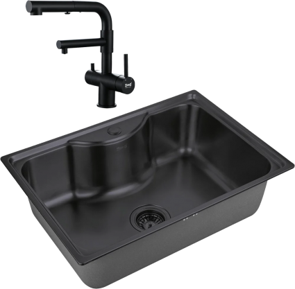 Комплект Мойка кухонная Zorg Inox PVD SZR 6545 GRAFIT графит + Смеситель Sanitary SZR-3216 Grafit графит