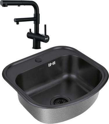 Комплект Мойка кухонная Zorg Inox PVD SZR 4749 GRAFIT графит + Смеситель Sanitary SZR-3216 Grafit графит