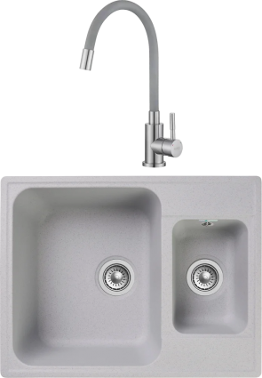 Комплект Мойка кухонная GranFest Quarz Z09 серая + Смеситель ESKO Snake K44 G хром, серый с гибким изливом