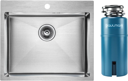 Комплект Мойка кухонная Paulmark Brim PM215951-BS брашированная нержавеющая сталь + Измельчитель Intenso