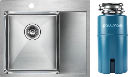 Комплект Мойка кухонная Paulmark Flank PM225951-BSL брашированная нержавеющая сталь L + Измельчитель Intenso