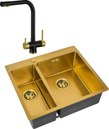 Комплект Мойка кухонная Zorg Inox PVD SZR-59-2-51-R BRONZE R, бронза + Смеситель Sanitary ZR 348 YF BLACK BRONZE