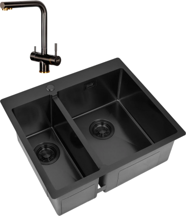 Комплект Мойка кухонная Zorg Light ZL R 590-2-510-R GRAFIT R, графит + Смеситель Inox SZR-7039 BR/GRAFIT бронза графит