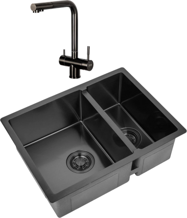 Комплект Мойка кухонная Zorg Light ZL R 580-2-440 GRAFIT графит + Смеситель Inox SZR-7039 GRAFIT графит