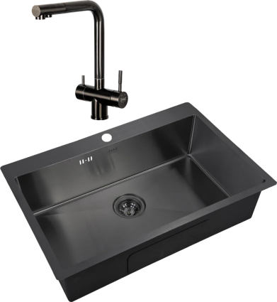 Комплект Мойка кухонная Zorg Inox PVD 7551 grafit + Смеситель Inox SZR-7039 GRAFIT графит