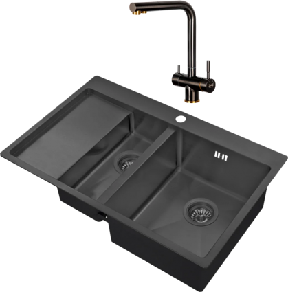 Комплект Мойка кухонная Zorg Inox PVD 5178-2-R grafit + Смеситель Inox SZR-7039 BR/GRAFIT бронза графит