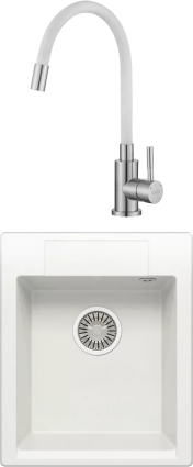 Комплект Мойка кухонная Polygran Argo 420 белый хлопок + Смеситель ESKO Snake K44 W хром, белый, с гибким изливом