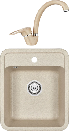 Комплект Мойка кухонная Granula Standart ST-4202 бежевая + Смеситель ST-03 бежевый