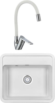 Комплект Мойка кухонная Granula Standart + Смеситель РМС SL137W 016F хром, белый, с гибким изливом