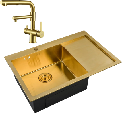 Комплект Мойка кухонная Zorg Inox Pvd SZR-7851-L Bronze + Смеситель Sanitary SZR-3216 Bronze бронза