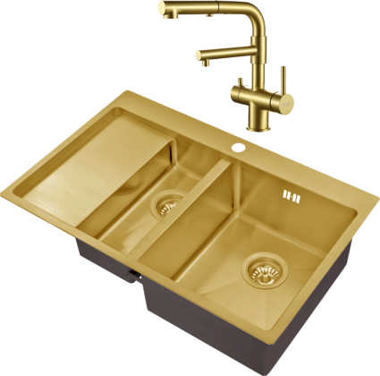 Комплект Мойка кухонная Zorg Inox PVD SZR 5178-2-R bronze + Смеситель Sanitary SZR-3216 Bronze бронза