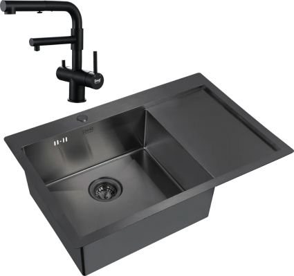 Комплект Мойка кухонная Zorg Inox PVD 7851 L grafit + Смеситель Sanitary SZR-3216 Grafit графит