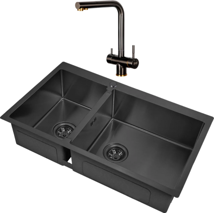 Комплект Мойка кухонная Zorg Inox PVD 78-2-51 R grafit + Смеситель Inox SZR-7039 BR/GRAFIT бронза графит