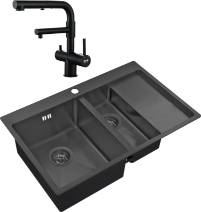 Комплект Мойка кухонная Zorg Inox PVD 5178-2-L grafit + Смеситель Sanitary SZR-3216 Grafit графит