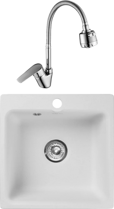 Комплект Мойка кухонная GranFest Smart SM 430 белый + Смеситель Rossinka S S35-26 с гибким изливом