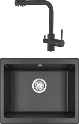 Комплект Мойка кухонная Granula + Смеситель Ledeme L4055B-3 черный