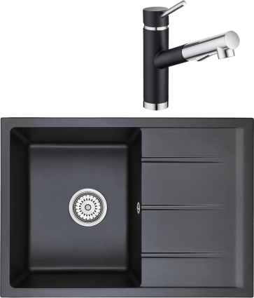 Комплект Мойка кухонная Emar Quartz + Смеситель 3012.12 Оникс