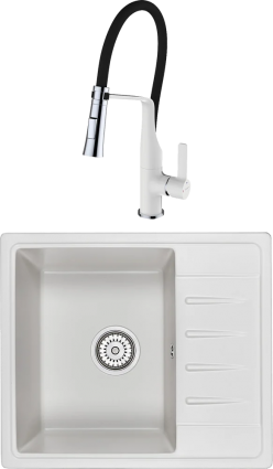 Комплект Мойка кухонная Granula Standart ST-5803 белая + Смеситель Clever Chef 99733 белый, с гибким изливом