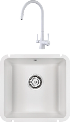 Комплект Мойка кухонная Paulmark Unter 50 PM204543-WH белая + Смеситель Lemark Comfort LM3075W с гибким изливом, белый