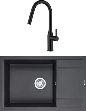 Комплект Мойка кухонная Granula GR-7805 черная + Смеситель Gappo G4398-46 с выдвижным изливом, черный