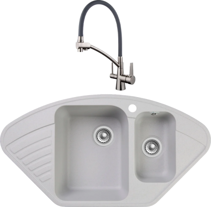 Комплект Мойка кухонная GranFest Quarz Z 14 серая + Смеситель Gappo G4398 с гибким изливом, сатин, серый