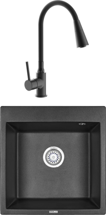 Комплект Мойка кухонная Granula GR-5102 черный + Смеситель Frap H44 F4044-6 с гибким изливом, черный