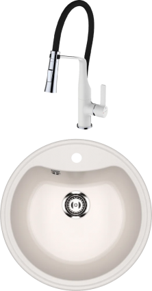 Комплект Мойка кухонная Ulgran U-601 -331 белая + Смеситель Clever Chef 99733 белый, с гибким изливом