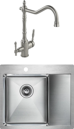 Комплект Мойка кухонная Paulmark Flank PM225951-BSL брашированная нержавеющая сталь L + Смеситель Veragio Venezia 30637 нержавеющая сталь