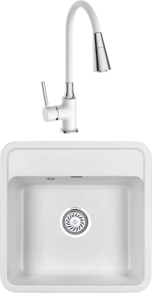 Комплект Мойка кухонная Granula Standart + Смеситель Frap H44-8 F4044-8 с гибким изливом, белый