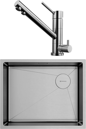 Комплект Мойка кухонная Omoikiri Taki 54-U/IF-IN Side SF нержавеющая сталь + Смеситель Tonami BN нержавеющая сталь