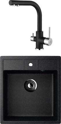 Комплект Мойка кухонная Ulgran U-406 -308 черная + Смеситель Paulmark Essen Es213011-418 черный металлик