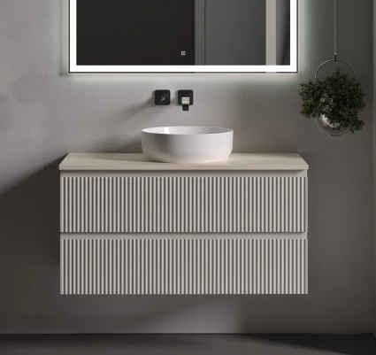 Тумба с раковиной Sancos Snob R 100 см, beige soft, столешница бежевая, раковина CN6022