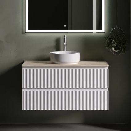 Тумба с раковиной Sancos Snob R 100 см, bianco, столешница бежевая, раковина CN5001