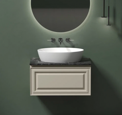 Тумба с раковиной Sancos Very 80 см, beige soft, столешница черный мрамор, раковина CN5018