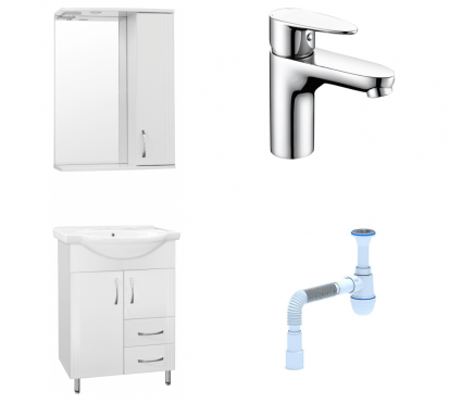 Комплект: Мебель для ванной Style Line Эко Стандарт №10/2 60 + Смеситель Wasserkraft Leine 3503 хром + Сифон АниПласт