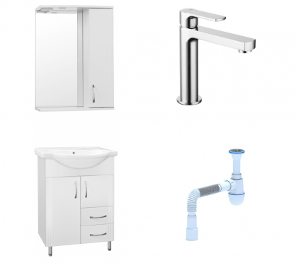 Комплект: Мебель для ванной Style Line Эко Стандарт №10/2 60 + Смеситель Lemark plus Grace LM1537C хром + Сифон АниПласт