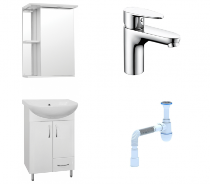Комплект: Мебель для ванной Style Line Эко Стандарт №10 50 + Смеситель Wasserkraft Leine 3503 хром + Сифон АниПласт