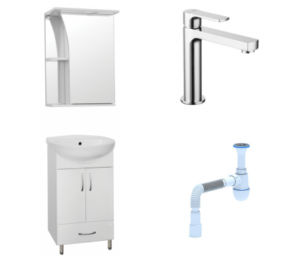 Комплект: Мебель для ванной Style Line Эко Стандарт №9/1Б 50 + Смеситель Lemark plus Grace LM1537C + Сифон АниПласт
