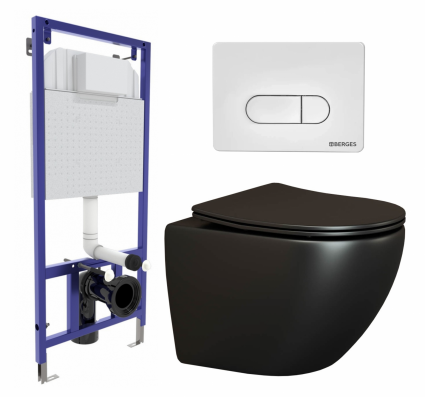 Комплект 3 в 1 инсталляция Berges Wasserhaus Novum 040231 + Унитаз подвесной Ceramica Nova Metropol CN4002MB + кнопка белая