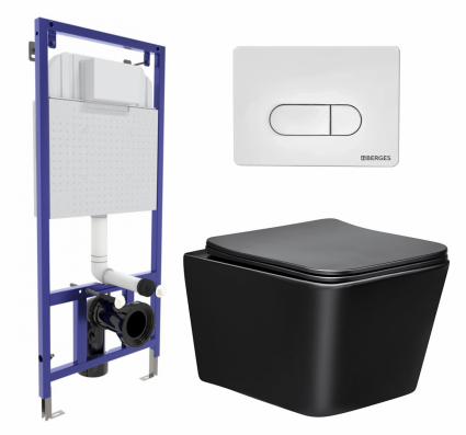 Комплект 3 в 1 инсталляция Berges Wasserhaus Novum 040231 + Унитаз Vincea Q-Line VT1-12MB + кнопка белая