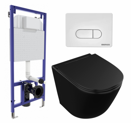 Комплект 3 в 1 инсталляция Berges Wasserhaus Novum 040231 + Унитаз подвесной Owl 1975 Vind Cirkel-H Matt Black OWLT190305 + кнопка белая