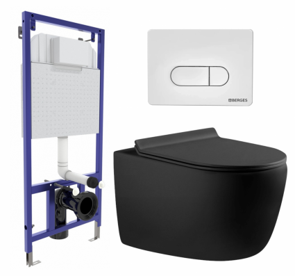 Комплект 3 в 1 инсталляция Berges Wasserhaus Novum 040231 + Унитаз подвесной Aquanet Cetus 287008 + кнопка белая